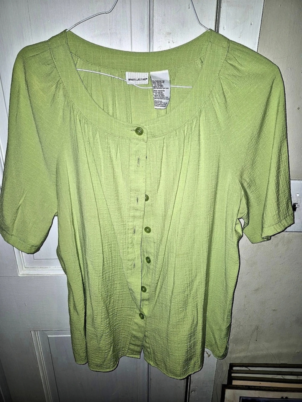 White Stag Pleated Button Front Blouse in Green Size XL (16/18)
